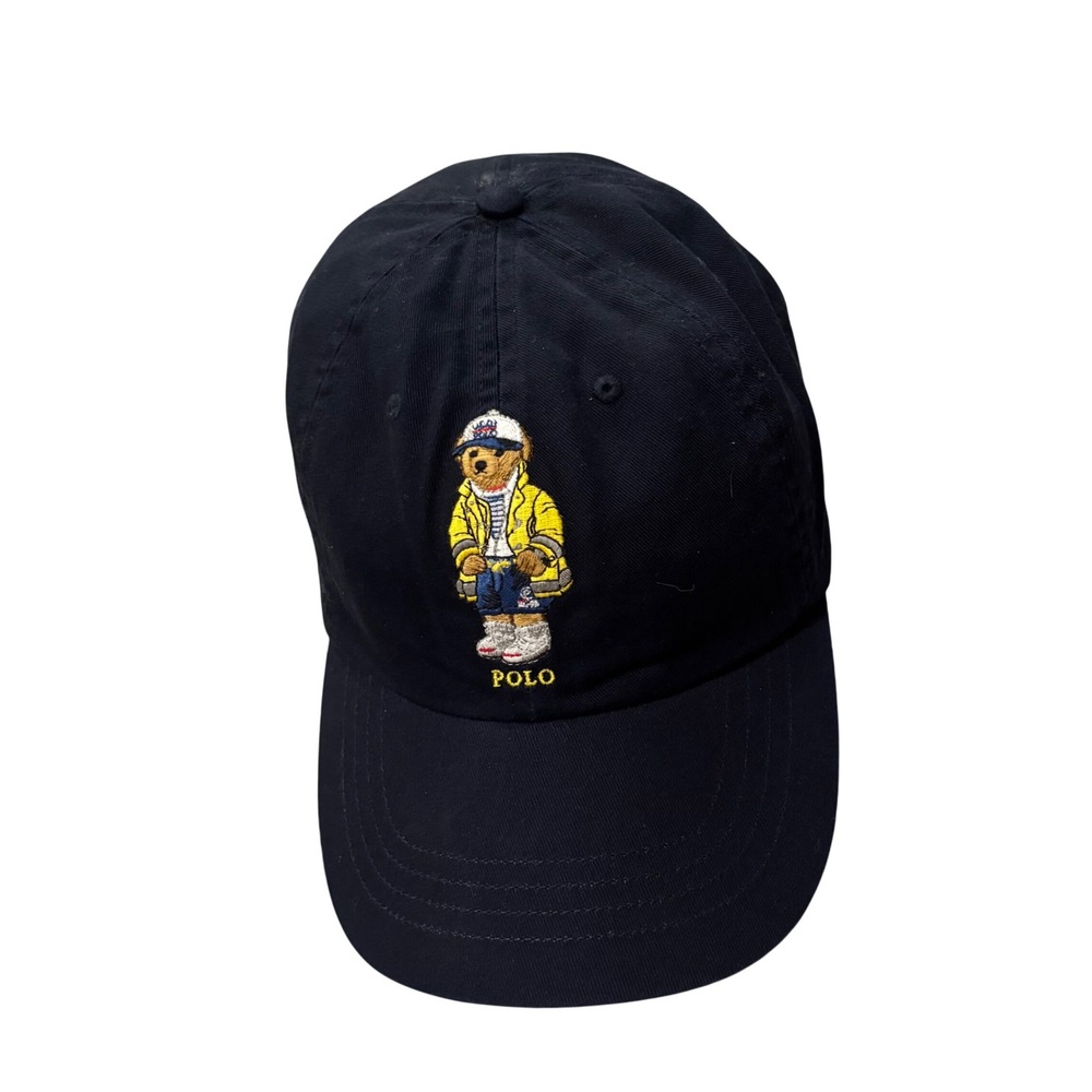 Polo Ralph Lauren Navy Blue Polo Bear Raincoat Embroidery Leather Strap Hat Cap